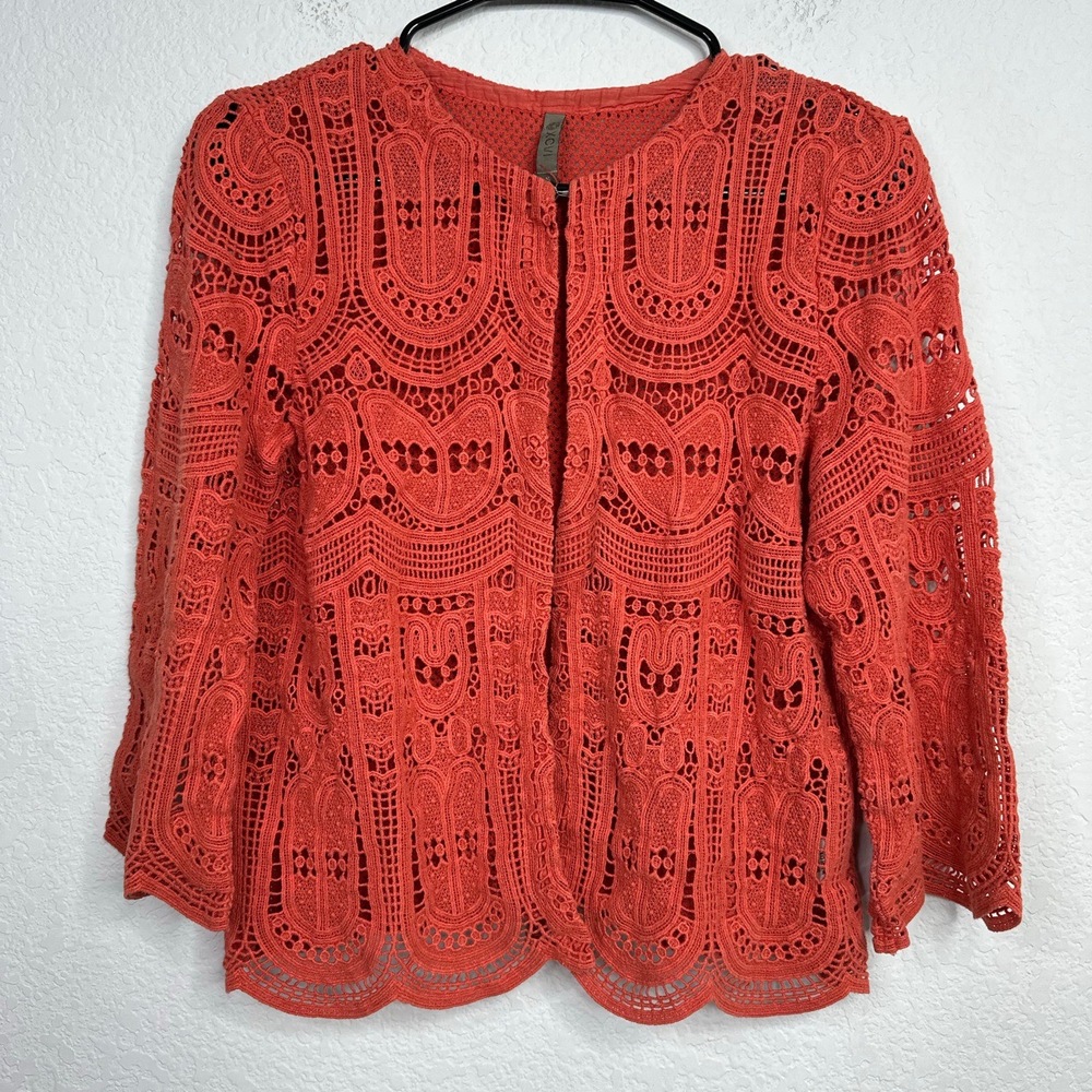 XCVI Cardigan Womens S‎ Orange Long Sleeve Open Front Crochet Lace Boho Hippie